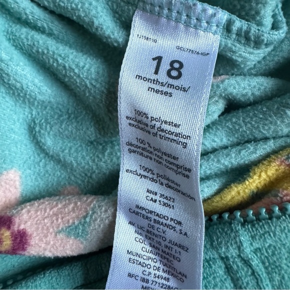 Carter’s Fleece Hooded Floral Jumpsuit Overall Baby Girl 18M - Picture 5 of 6